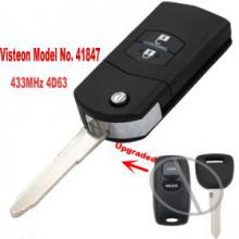 Upgraded Flip Remote Car Key Fob 2 Button 433MHz 4D63 for Mazda RX8 2003-2011 Visteon Model No. 41847