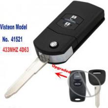 Upgraded Flip Remote Car Key Fob 2 Button 433MHz 4D63 for Mazda 2 3 6 CX7 CX9 RX8 Visteon Model No. 41521