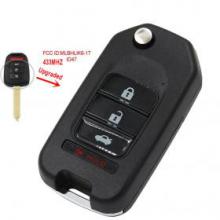 Upgraded Flip Remote Car Key Fob 3+1 Button 433MHz ID47 for Honda Fit Civic XRV 2015 FCC ID:MLBHLIK6-1T