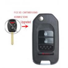 Upgraded Flip Remote Car Key Fob 2+1 Button 433MHz ID46 for Honda Pilot 2005-2008 FCC ID: CWTWB1U545