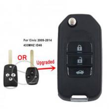 Upgraded Flip Remote Car Key Fob 3 Button 433 MHz ID46 for HONDA Civic from 2009-2014