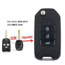 Upgraded Flip Remote Car Key Fob 3 Button 313.8 MHz ID46 chip for Honda Civic 2009-2013 year