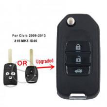 Upgraded Flip Remote Car Key Fob 3 Button 315MHz ID46 for HONDA Civic from 2009-2014