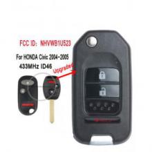 Upgraded Flip Remote Car Key Fob 2+1 Button 433MHz ID46 for HONDA Civic 2004-2005 FCC ID：NHVWB1U523