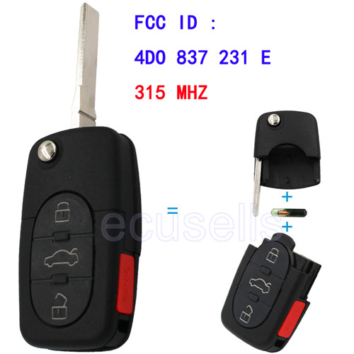 Folding Remote Key 3+1 Button For Audi 315Mhz With ID48 Chip 4D0 837 231 E