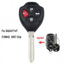 Upgraded Remote Key Fob 315MHz 4D67 for Toyota Camry Corolla Sienna GQ43VT14T