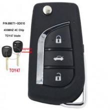 Upgraded Remote Key Fob 433MHz 4C for Toyota Yaris Avensis Corolla P/N: 89071-0D010