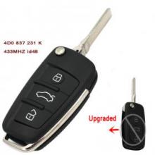Upgraded Flip Remote Car Key Fob 3 Button 433MHz ID48 for Audi 4D0 837 231 K