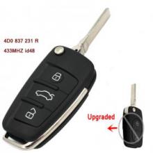 Upgraded Flip Remote Car Key Fob 3 Button 433MHz ID48 for Audi 4D0 837 231 R