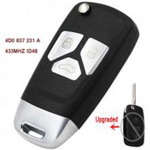 Upgraded Flip Remote key Fob 433MHz ID48 for Audi A3 A4 1999-2002 4D0 837 231 A