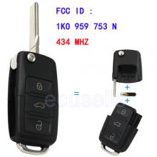Folding Remote Key 3 Button 434 MHz For Volkswagen 1K0 959 753 N With ID48 Chip