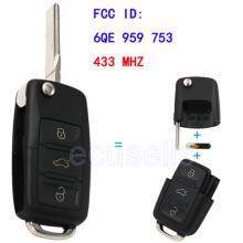 Flip Remote Key 3 Buttons With ID48 Chip 6QE 959 753 433MHz for Volkswagen
