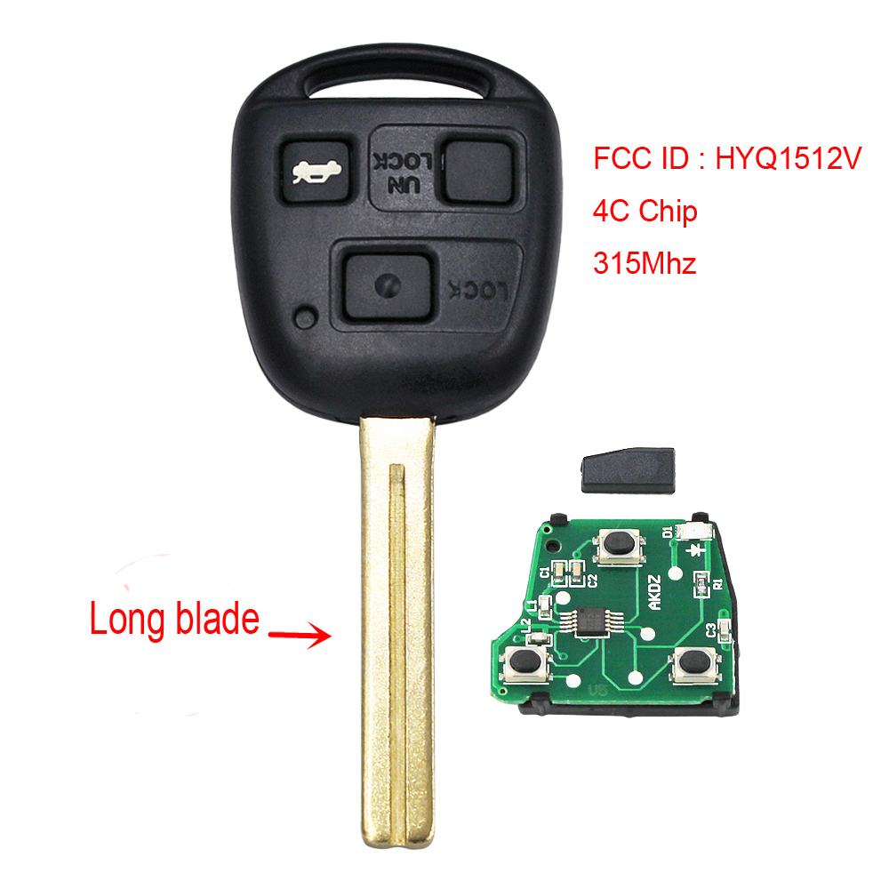 3 Buttons 314.4MHz 4C chip Remote Key for Lexus ES300 GS300 IS300 FCC:HYQ1512V