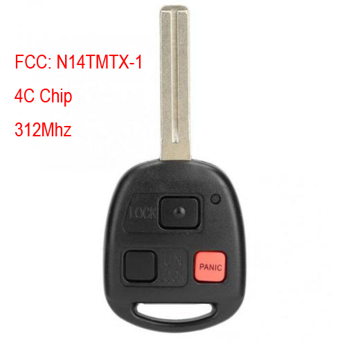 312MHz 4C Chip FCC: N14TMTX-1 Replacement 3 Button Remote Car Key Fob for Lexus RX300 1999-2003