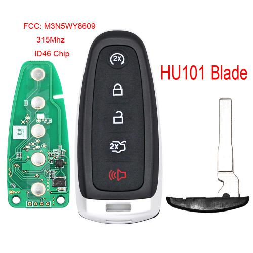 Smart Remote Prox Key Fob Transmitter key for Ford 5 Button 315MHz ID46 For Ford Edge Explorer with HU101 small key