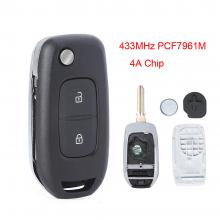 Remote Key 2 Button Fob FSK433MHz PCF7961M 4A Chip Flip  for Renault Dacia Logan 2 Logan II 2018 2019 2020