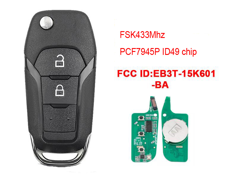 2 Buttons Remote Car Key For Ford Ranger F150 2015-2018 FSK433Mhz PCF7945P ID49 chip FCCID :  EB3T-15K601-BA ​