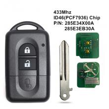 2 Buttons 433MHz ID46 Chip Fob Remote Control Car Key Flip for Nissan Juke Navara Micra Xtrail Qashqai  285E34X00A / 285E3EB30A