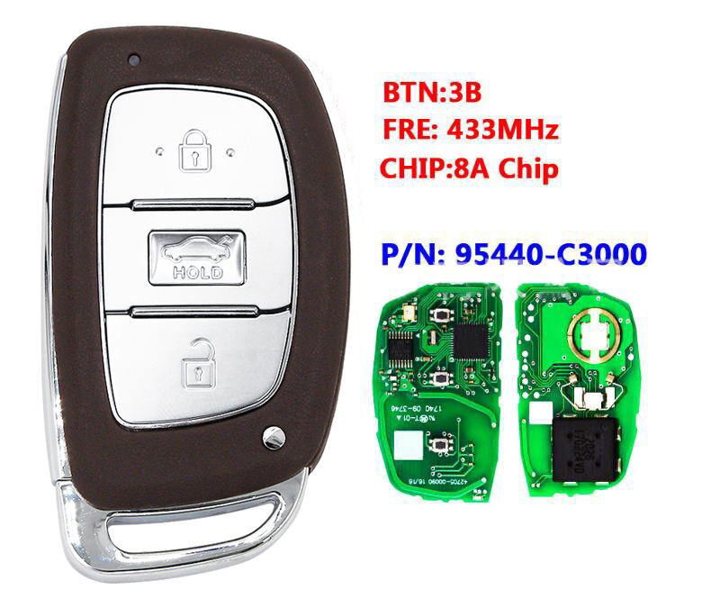 3 Button Smart Remote Key FOB Transmitter 433MHz 8A Chip for HYUNDAI SONATA Since 2015 P/N: 95440-C3000