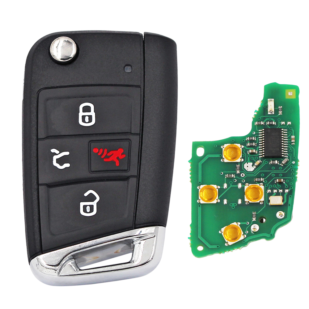 3+1 Button ASK 433MHz Smart Key For VW 2015-2019 Golf GTI / MQB AES / PN: 5G6 959 752 BM / HU66 / With Recess