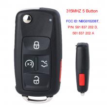 5 Buttons Flip Remote Car Key Fob 315MHz For VW FCC ID: NBG010206T, P/N: 561 837 202 D, 561 837 202 A