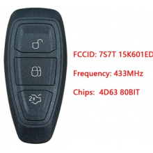 Original 2011-2019 For Ford Focus Fiesta C-Max 3 Button Smart Key PEPS KR55WK48801 4D63 chip