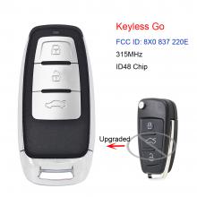 Upgraded Keyless Go Flip Remote Key Fob 315MHz ID48 Chip for Audi Q3 P/N: 8X0 837 220E