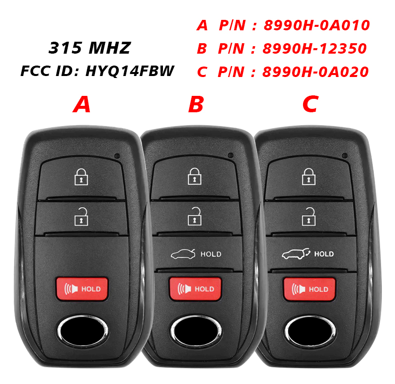 8990H-0A010,8990H-12350,8990H-0A020 ,HYQ14FBW 3/4 Button 314.3MHz Smart Remote Key Fob for Toyota Corolla Cross 2022 2023