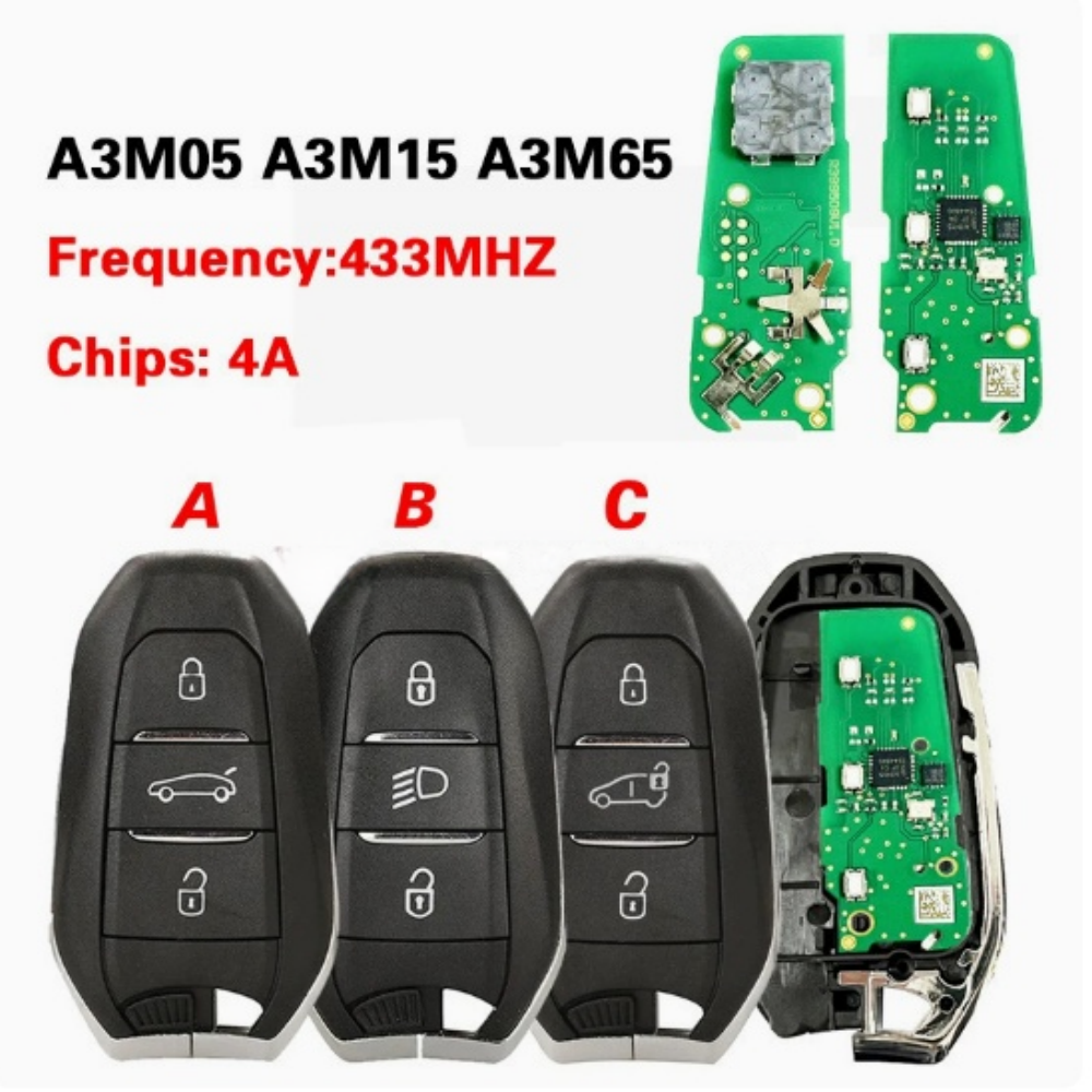 3 Buttons Remote Key For Peugeot 3008 4008 5008 433.92Mhz 4A Chip A3M05 A3M15 A3M65 3 in one Switchable