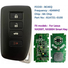 4 Buttons Smart Remote Key 434MHZ 8A Chip For Lexus NX200T NX300H 61A721-0100 FCC :BC4EQ